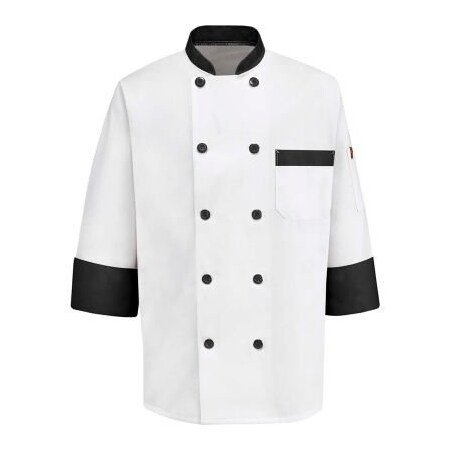 Vf Imagewear Chef Designs Garnish Chef Coat, White W/Black Trim, Polyester/Cotton, 3XL KT74BTRG3XL